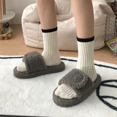 Internet celebrity furry slippers for women 2022 new autumn and winter white Korean style ins style plush cotton slippers