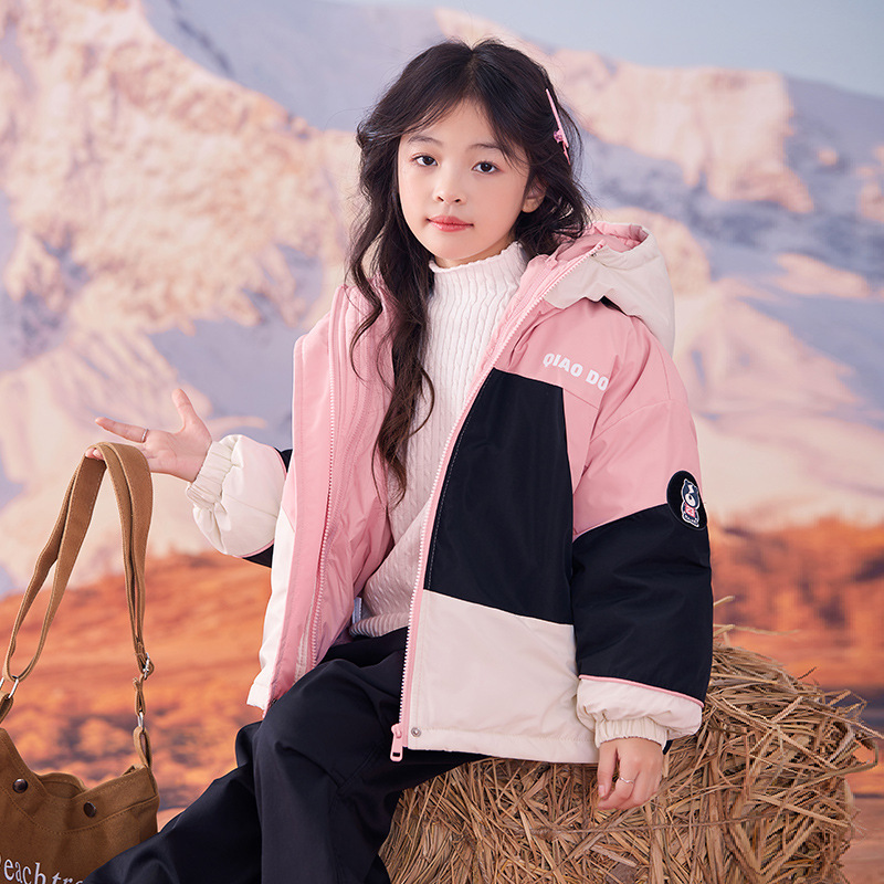 Girls' Three-in-One Charge Jacket Removable Down Liner Jacket for Big Children 90 White Duck Down Winter Jacket Fashionable Down Jacket