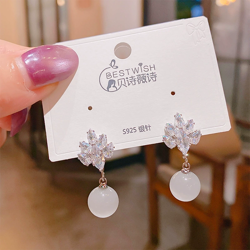 Летняя изысканная серебряная игла, fashionable цирконий, милые серьги, образец серебро 925, глаз кота