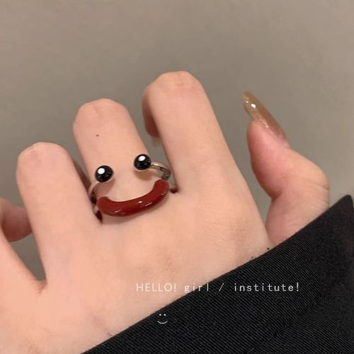 丑萌可爱笑脸开口戒指女小众设计感食指戒时尚个性稀奇古怪的指环