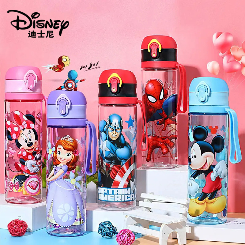 Детская бутылка для воды Disney для лета, специально для школьников начальных классов, пластиковая бутылка из тритана с рисунками для прямого питья, подарок
