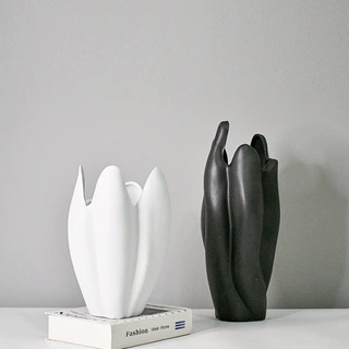 现代简约黑白色陶瓷花瓶摆件不规则花插客厅电视柜家居装饰品花器