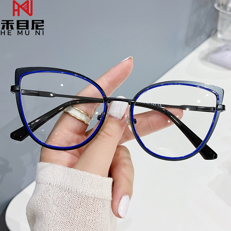 新款防蓝光眼镜猫眼复古眼镜框平光镜可配镜欧美金属潮光学眼镜架