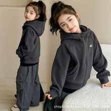 儿童双面加绒外套连帽卫衣秋冬装绒衫保暖春秋款童装拉链开衫上衣