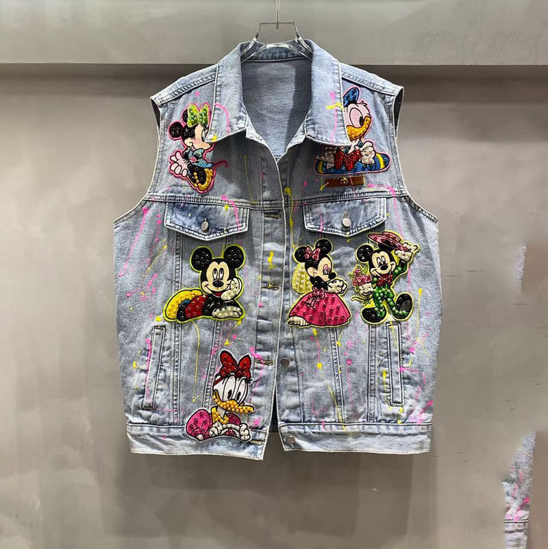Marca de dibujos animados de marcha europea, graffiti, chaqueta de vaqueros industria pesada, chaqueta media y larga, 2026 primavera, nueva chaqueta suelta