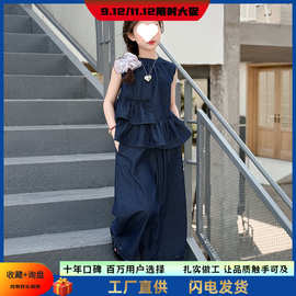 女童牛仔套装2025夏季新款洋气女孩夏装无袖背心牛仔阔腿裤两件套
