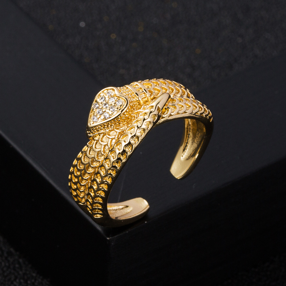 fashion copper goldplated microset zircon hiphop snake open ring femalepicture3