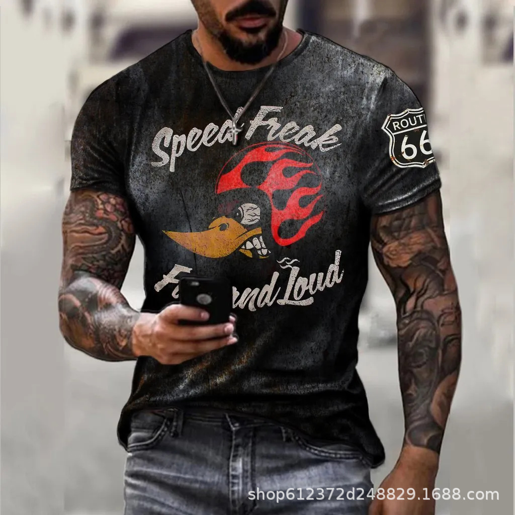 Fabricante de la fuente de los hombres de la camisa de manga corta de la calle Nueva Venta caliente de comercio electrónico transfronterizo camiseta impresa 3D arte flexible