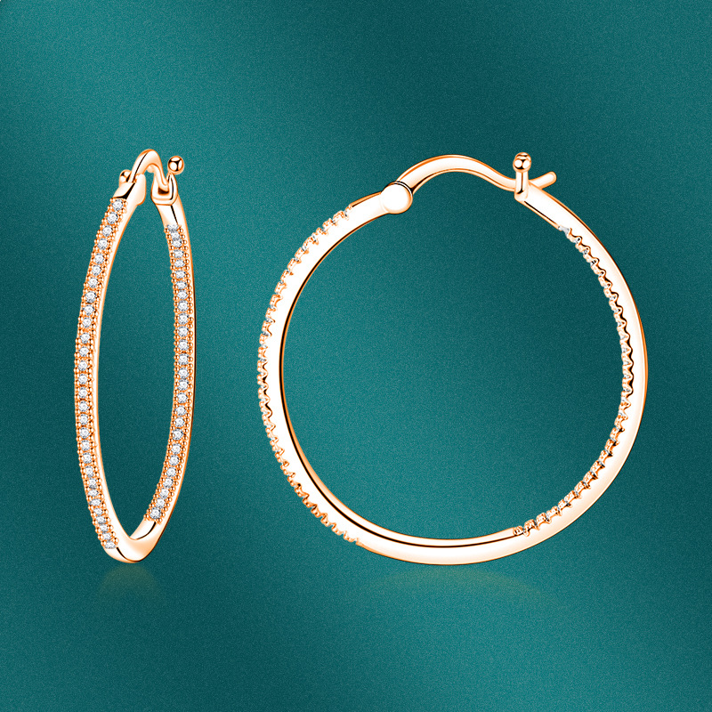 Fashion Round Copper Plating Inlay Zircon Hoop Earrings 1 Pair
