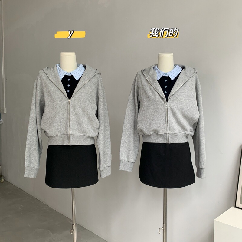 Lightweight Air-Layer Bowknot Sweatshirt, Short Zipper Hooded Sweatshirt, Women's Autumn Jacket Lightweight Air-Layer Bowknot Sweatshirt, Short Zipper Hooded Sweatshirt, Women's Autumn Jacket