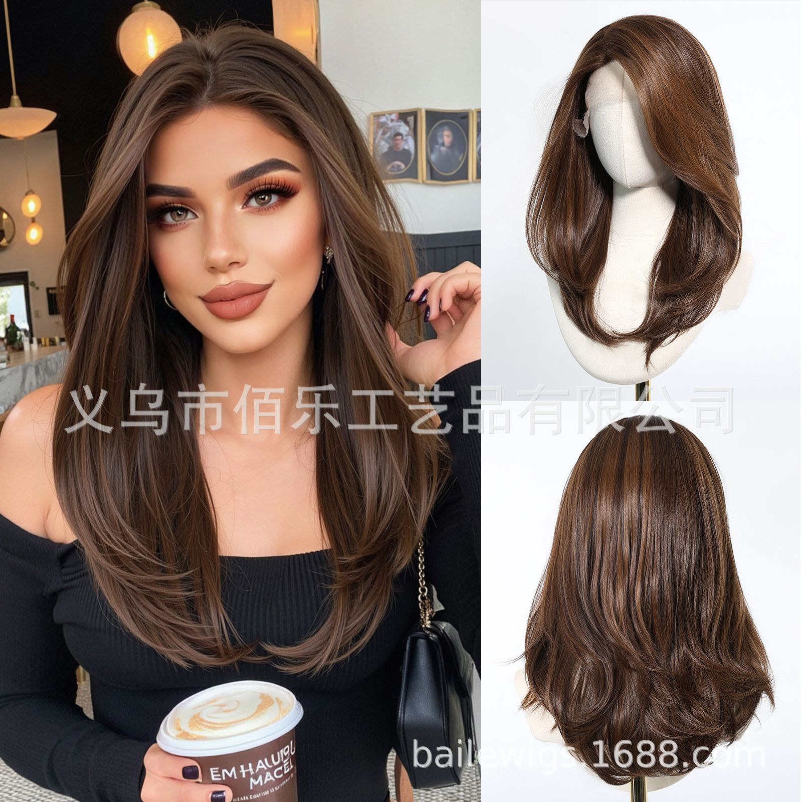 Gran área de encaje 13 * 6 peluca marrón oscuro 18 pulgadas cubierta de cabello de mujer Europa y América en stock al por mayor image 9