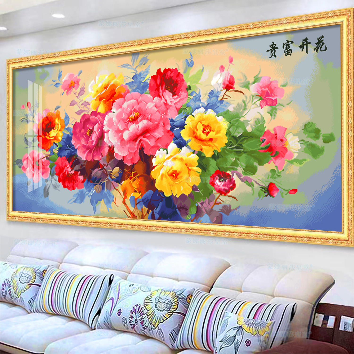 Mona Lisa Royal Cross Stitch Flower es rico y rico, color nacional, Tianxiang, sala de estar, pintura decorativa grande, punto de cruz hecho a mano image 4