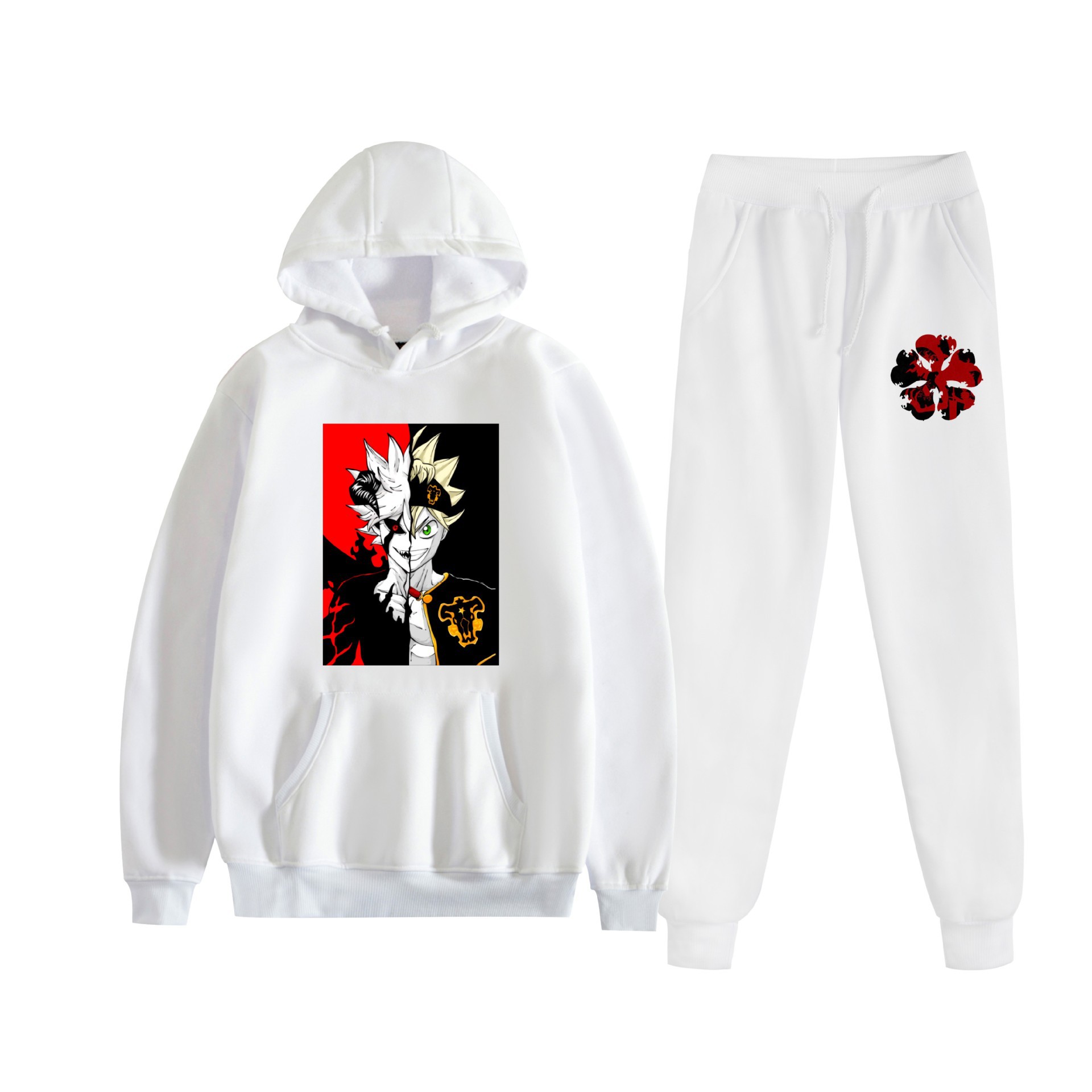 Europa y América otoño e invierno negro trébol de cuatro hojas periférico bidimensional hombres y mujeres deportes de ocio más suéter con capucha de terciopelo traje al por mayor