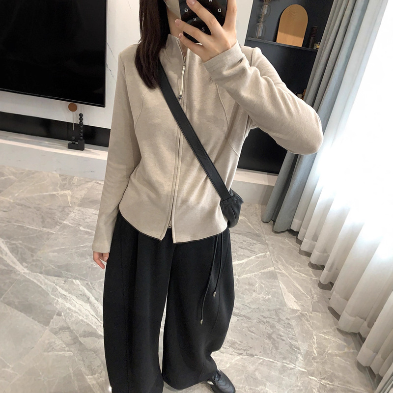 Warm Velvet Brushed! Slim Fit Self-Heating Zipper Bottoming Shirt Long-Sleeved Top Cardigan Thin Sweatshirt for Women Winter