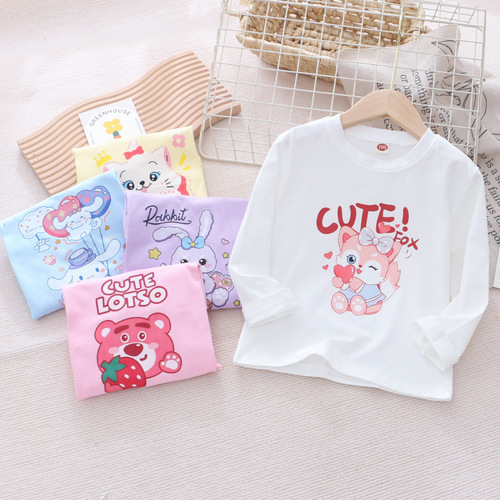 Children's autumn clothing new little girl long-sleeved girl's bottoming shirt spring and autumn inner T-shirt cartoon print