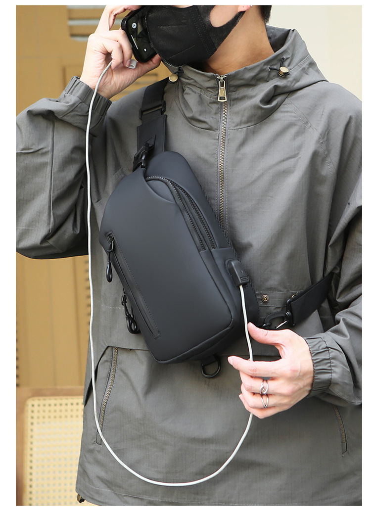 New cross-border men's chest bag, casual large-capacity single-shoulder crossbody bag, water-resistant trendy backpack with LOGO printing undefined