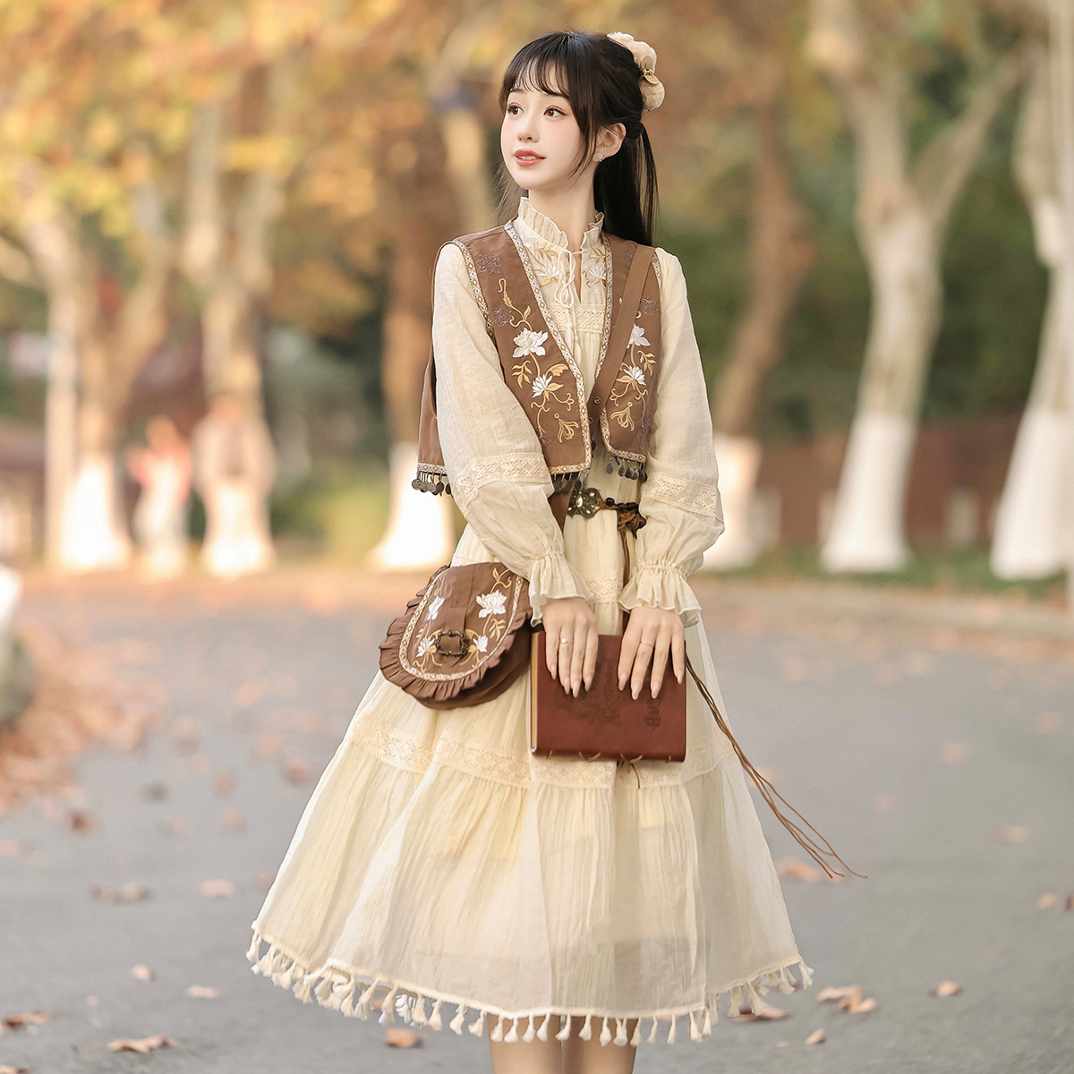 2026 Yimengge Original Wind Chime Desert Chinese Style Women's Han Element Bag Vest Dress Set 9412