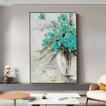 纯手绘油画客厅沙发背景墙画轻奢餐厅装饰画入户玄关花卉抽象挂画