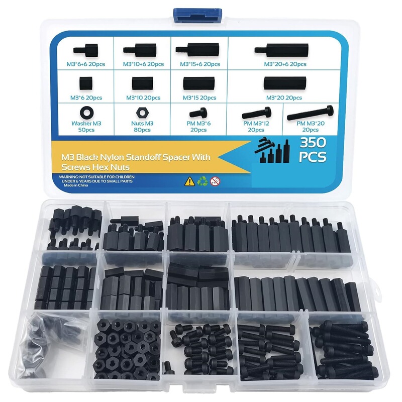 350Pcs M3 Black Male Nylon Hex Spacer Bracket Screw Nut Set Combination Kit 350Pcs M3 Black Male Nylon Hex Spacer Bracket Screw Nut Set Combination Kit
