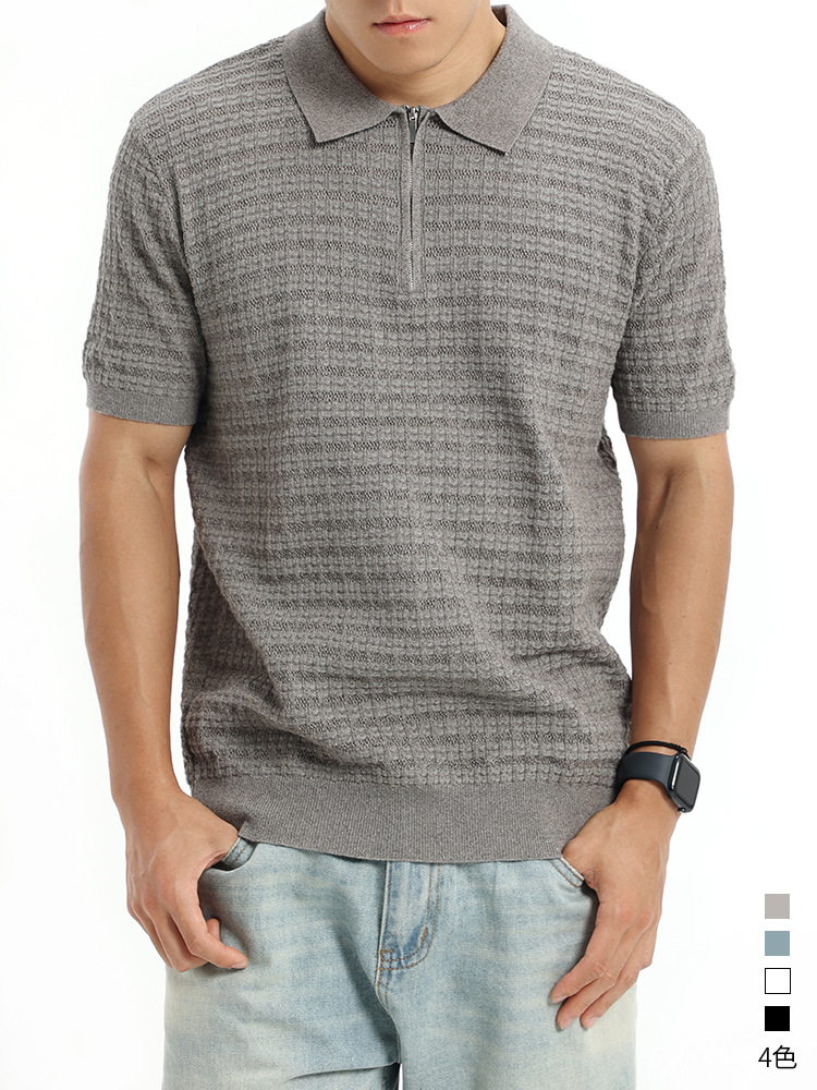 Cross-border hombre antiguo estilo de hielo de alto nivel camiseta de polo de punto de seda de hielo de verano con solapa de negocios de ropa casual de hombre blusa