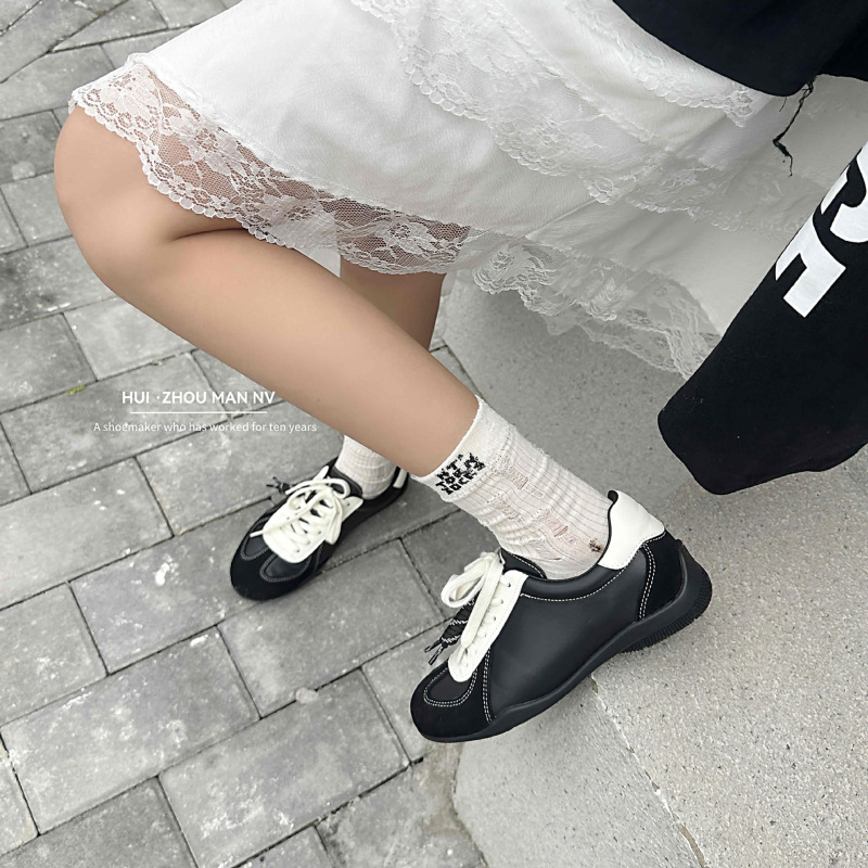 真皮复古内增高德训鞋女2025新款百搭休闲运动鞋拼色阿甘鞋板鞋女|undefined