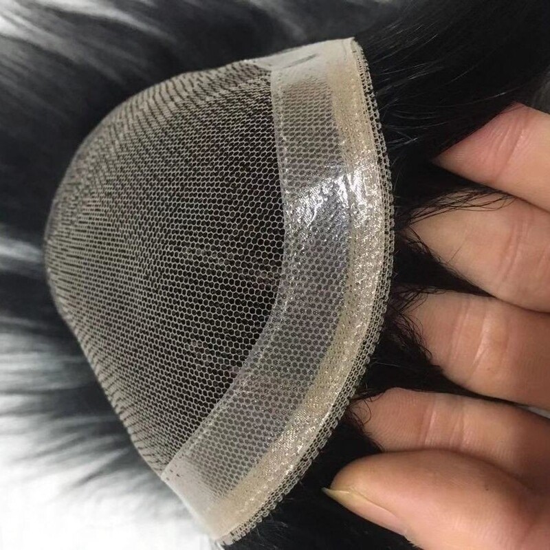 Men's wig top hair replacement piece full real human hair blank hair full hand-woven short hair middle-aged and elderly flat Korean style