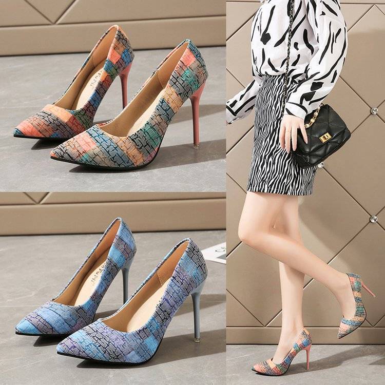 Size 35-42 Large Size Women's Shoes 41 Wide Fat Feet Fashion Color Matching Shallow Mouth Sexy Platform Show Nightclub Stiletto Shoes