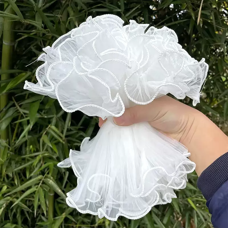 双边浪花纱花店资材鲜花包装珍珠波浪纱双头包花小香风网纱材料