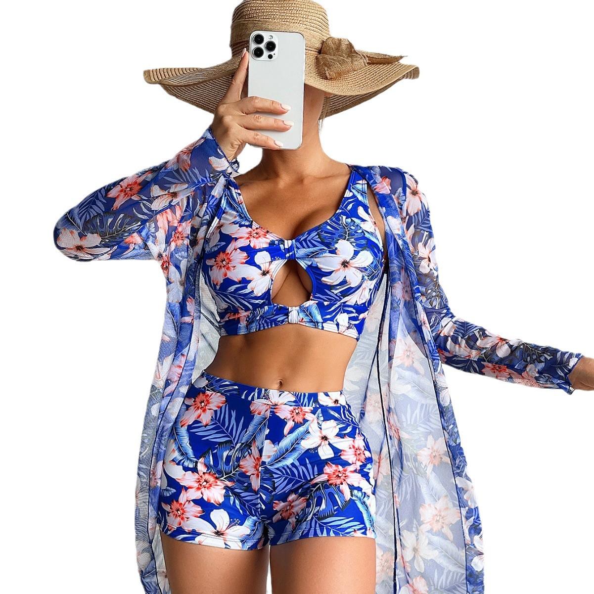 Mingyi 2024 nueva moda europea y americana sexy de alta gama multicolor impreso de tres piezas BIKINI traje de baño de mujer