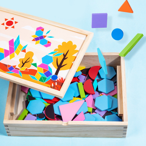 New CPC children's wooden magnetic geometric puzzle educational drawing board puzzle board 3 years old 5 years old puzzle building block toys wholesale