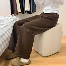 美式咖色弯刀阔腿牛仔裤女2025年秋季新款高腰显瘦宽松垂感拖地裤