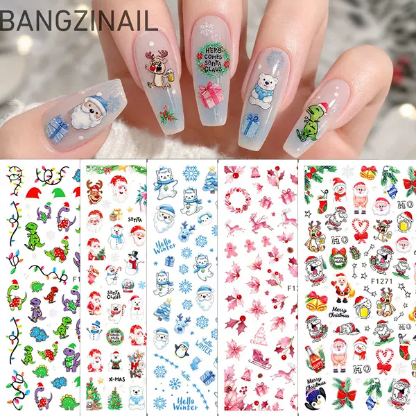 Christmas nail stickers, 3D Christmas series, featuring cartoon Santa Claus, little penguins, reindeer, and snowflakes