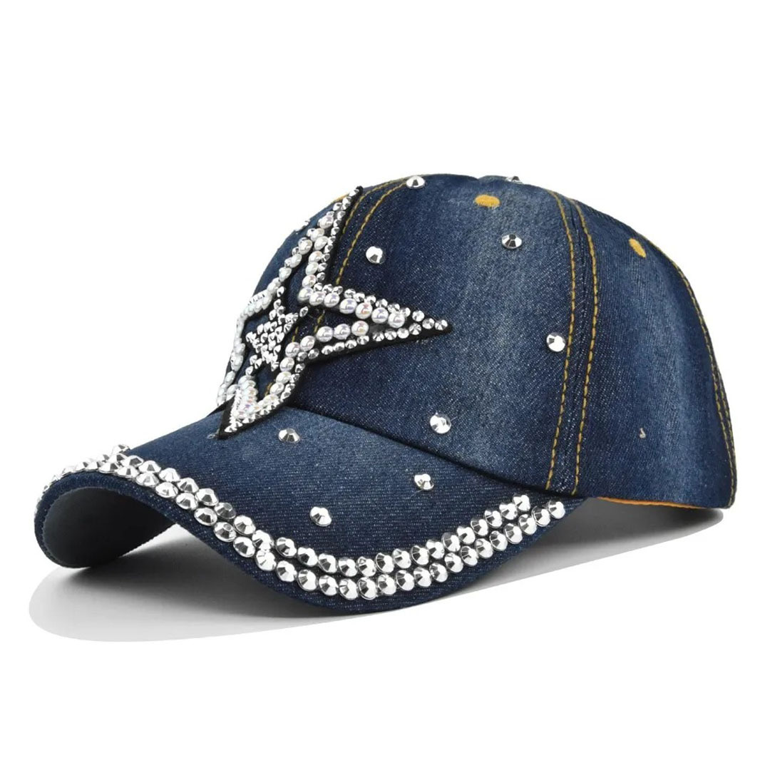 Gorra de béisbol con patrón de diamantes de imitación, gorra de vaquero, hebilla trasera, gorra de cerveza ajustable, más con gorra de protección solar para exteriores