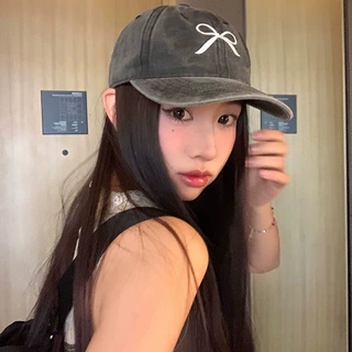 蝴蝶结刺绣棒球帽女2026春季新款水洗做旧美式复古宽檐遮脸鸭舌帽