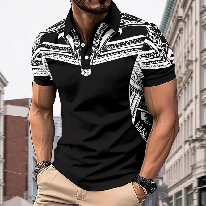 2025 Button Polo Shirt Lapel Short Sleeve Men's Breathable Casual