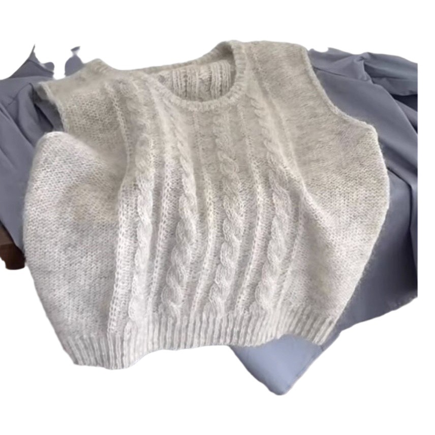 2024 otoño nuevo estilo de alta gama, cuello redondo perezoso, chaleco de punto exterior, suéter de mujer suave y ceroso, chaleco de mujer