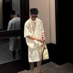 老钱风天丝亚麻短袖短裤两件套男款夏日穿搭一整套慵懒松弛感套装
