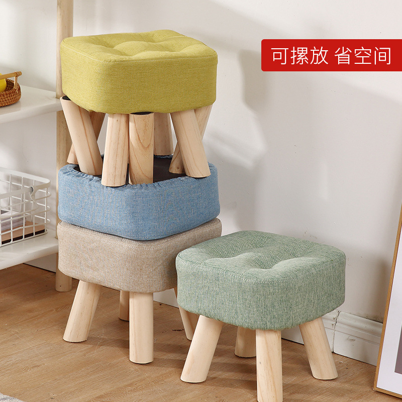 Taburetes de tela creativos pequeños taburetes caseros adultos sofá taburetes sala de estar dormitorio red roja taburetes de madera sólida silla pequeña