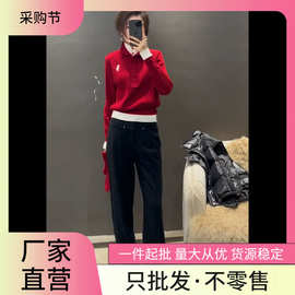 减龄套装女款2023年秋冬新款大红色翻领宽松加厚卫衣两件套女装潮