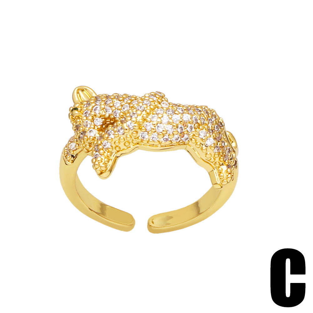 Cute Cartoon Puppy Copper 18k Gold-plated Inlaid Zircon Open Ring display picture 4