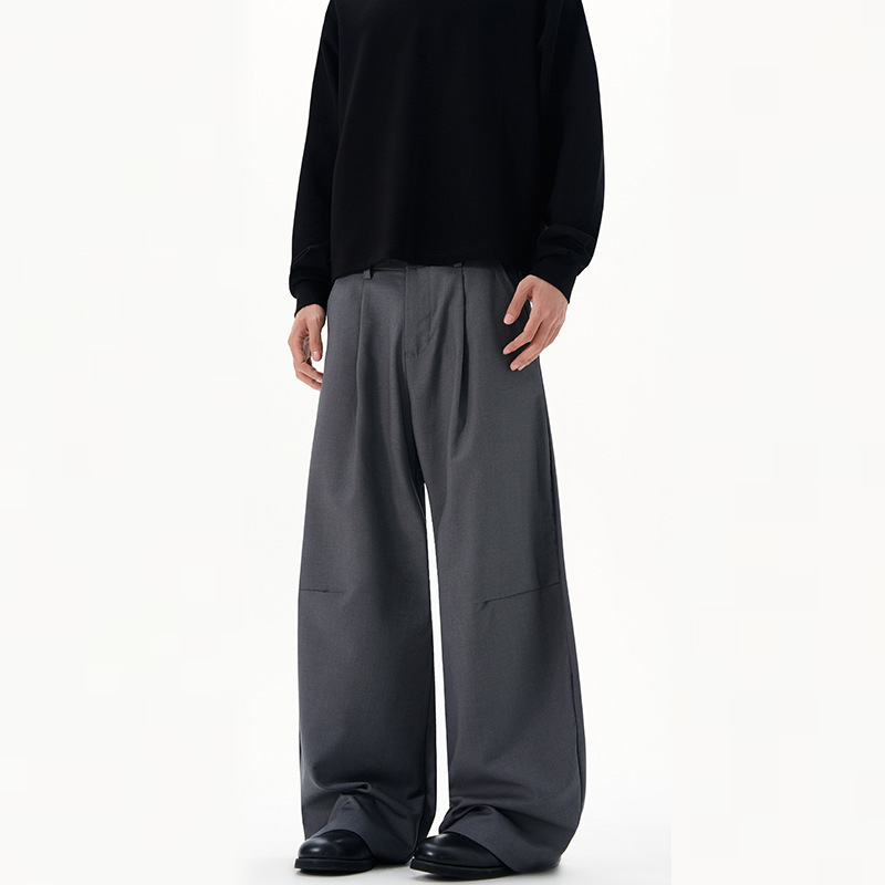 LKTM メンズ ニッチ レトロ ハイエンド グレー 通勤 シミターパンツ 男女兼用 シンプル クリーンフィット カジュアルパンツ|undefined