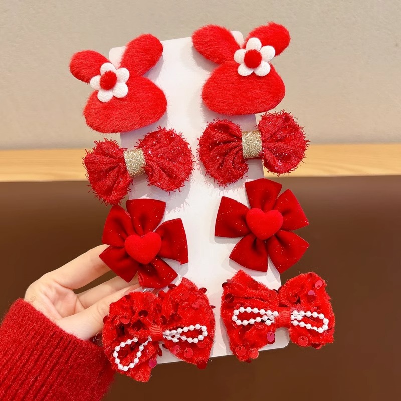 Invierno lindas flores arco clip para el cabello niñas broche clip lateral tocado rojo de Año Nuevo clip para el cabello roto