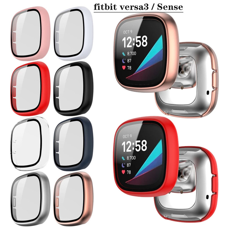 Suitable for fitbit versa3 / Sense PC hard case + tempered film Watch case Film integrated protective case