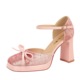 9899-H116 Thick Heels Women's Waterproof Platform Suede Bow Square Head Versatile Straw Hollow Single Shoe