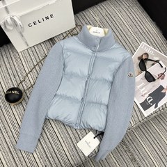 24秋冬新款时髦百搭羊毛针织袖立领羽绒服外套
