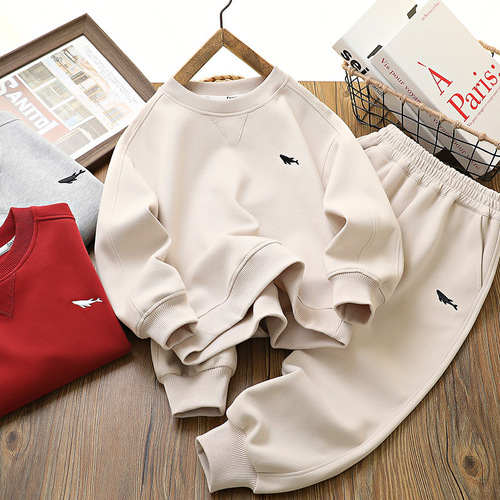 Children's set 2024 spring new children's clothing boy hoodie pants two-piece set Korean style middle and large children's sports set