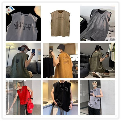 Suede Letter Vest Men's Summer Heavy Sports Casual Basketball Clothes Large Size Fitness Sleeveless Waistcoat T-Shirt