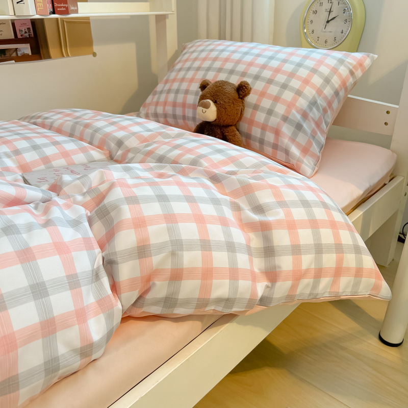 25 ropa de cama de estudiante de algodón lavado de nuevo estilo, sábanas de tres piezas, funda de edredón de cuatro piezas, dormitorio de alquiler, dormitorio dedicado