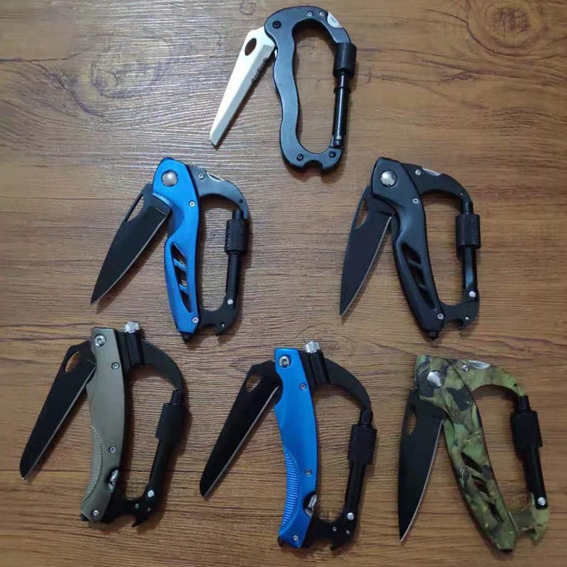 新款铝合金不锈钢户外五合一工具登山扣折刀 促销礼品刀