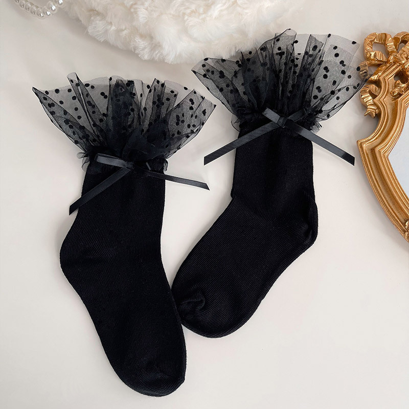 Niños lindo Lolita encaje arco pila calcetines hotmoon malla estrellado encaje bebé calcetines de algodón